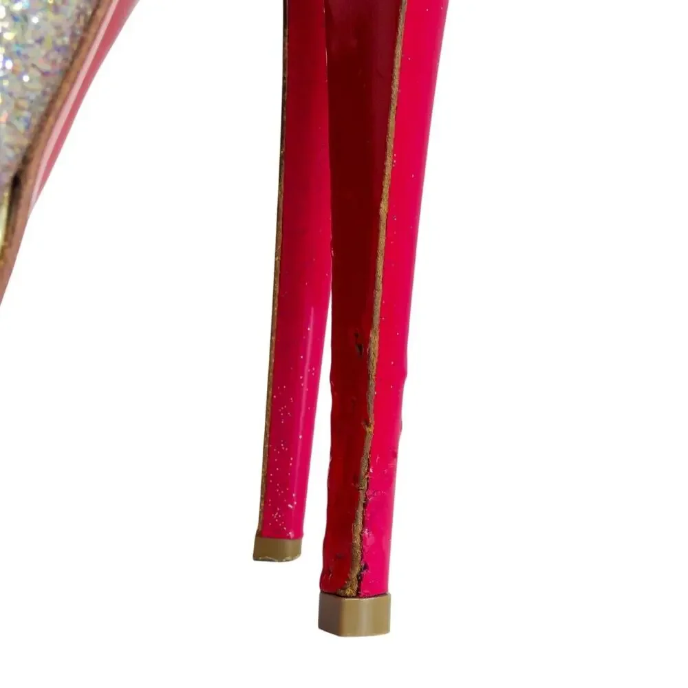 Christian Louboutin Lady Peep Slingback Glitter Pumps Platine Gold Pink Red 36.5